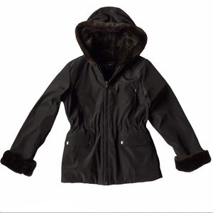 Andrew Marc Girls Winter Jacket Coat M 10-12 Faux Fur BLACK Winter EUC